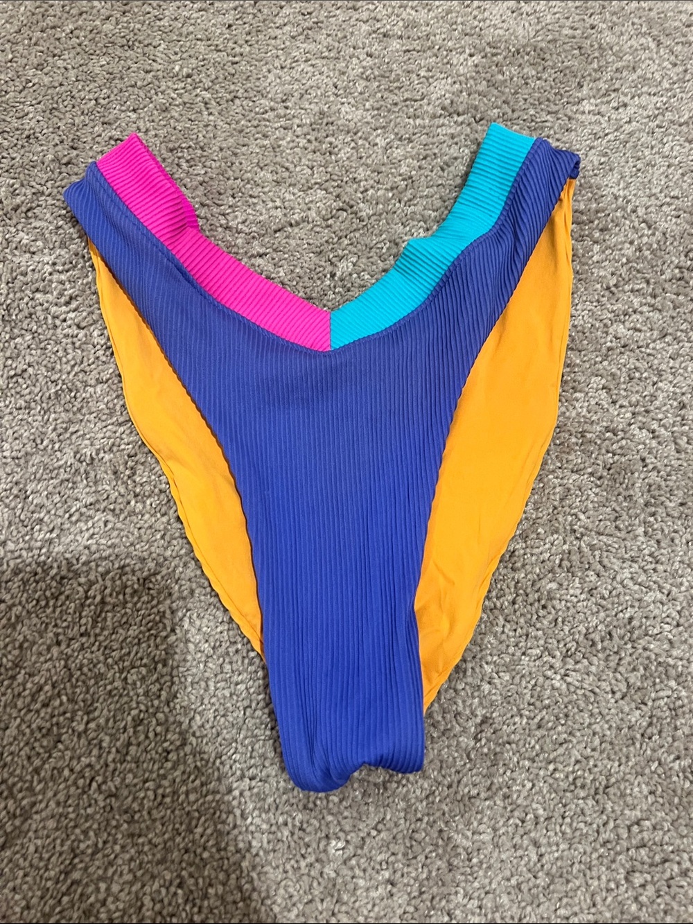 OneOne Swim Colorblock High-Cut Bikini Bottoms - Purple, Orange, Pink & Teal
